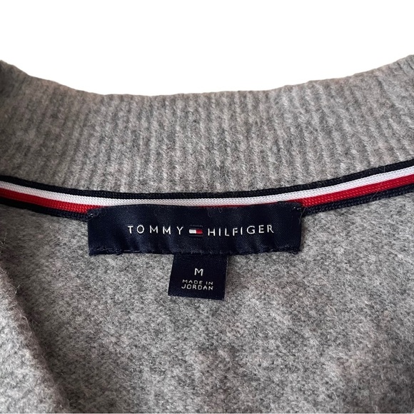 Tommy Hilfiger Light Grey Hilfiger Flag Knit Varsity V-Neck Sweater Women Med - Picture 8 of 10
